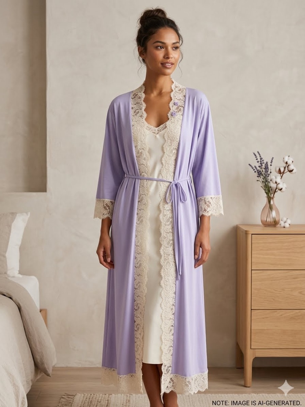 Vtg Lucie Ann Beverly Hills Lavender Long Robe Gown Set Lace Peignoir Coquette S